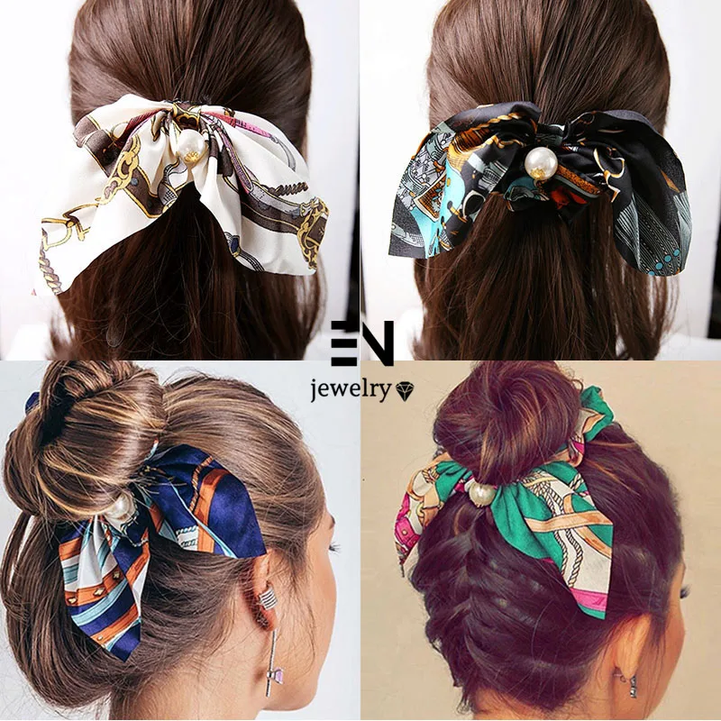 

Korean Cute Floral Elastic Headband For Women Bowknot Pearl Hair Band Scrunchies Pack Holder Hair Tie Baby Girl Hair Accessories
