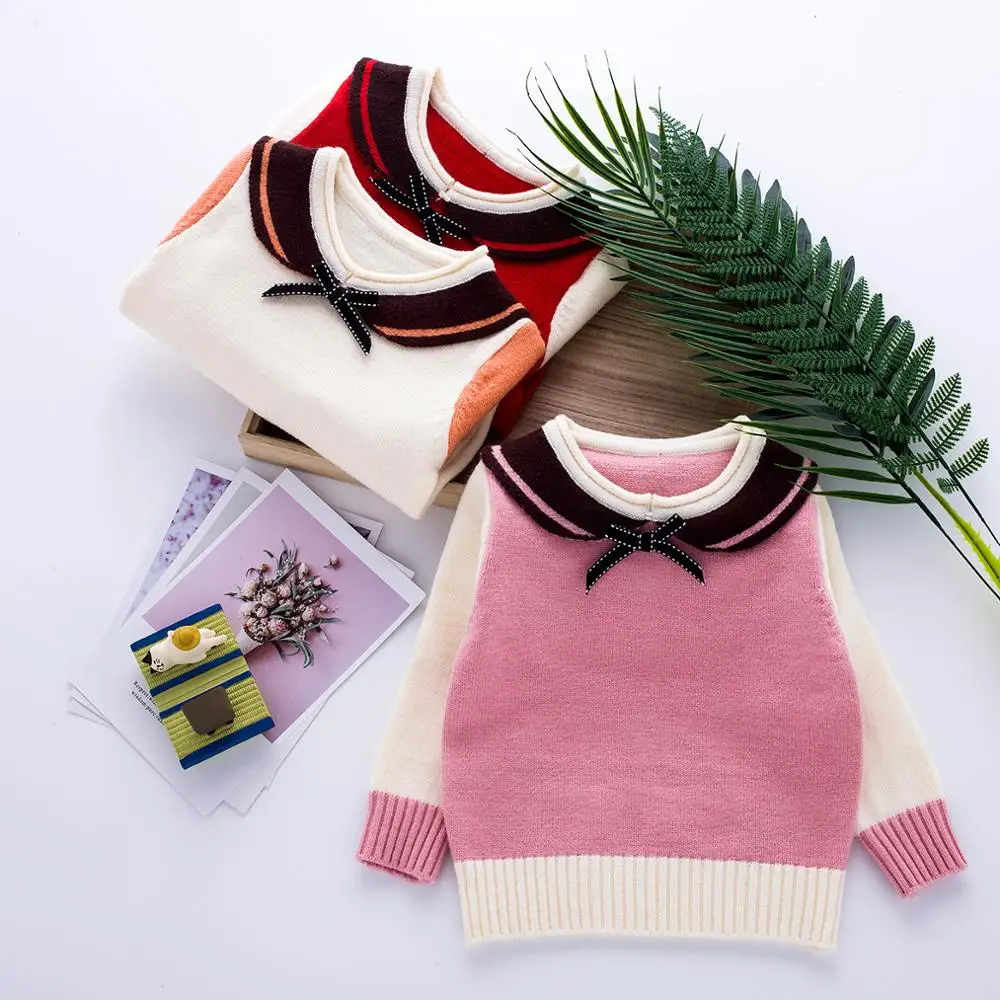 

2-7T Autumn Winter Sweater For Girl Toddler Kid Baby Warm Clothes Long Sleeve Bow Knit Pullover Top Cute Sweet Elegant Knitwear