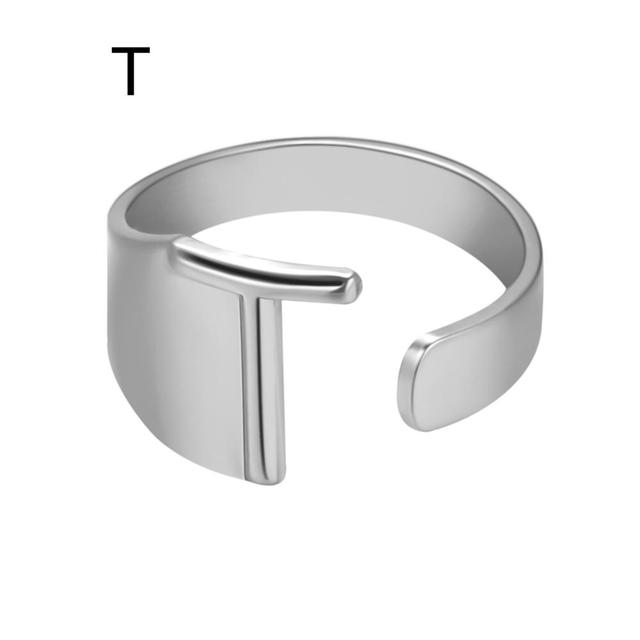 Wide Hollow A-Z Letter 3Colors Metal Adjustable Opening Ring Initials Name Alphabet Female Party Fashion Jewelry
