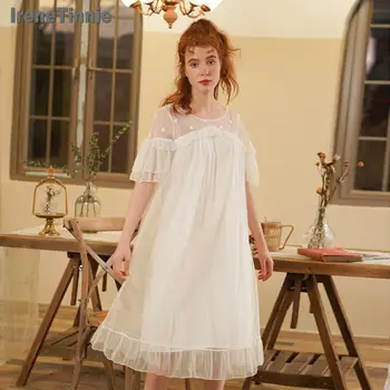 

Irene Tinnie 2020 New Nightgown For Summer Short Sleeve Retro Cute Sweet Princess Nightdress Sexy Home Sleeping Dress