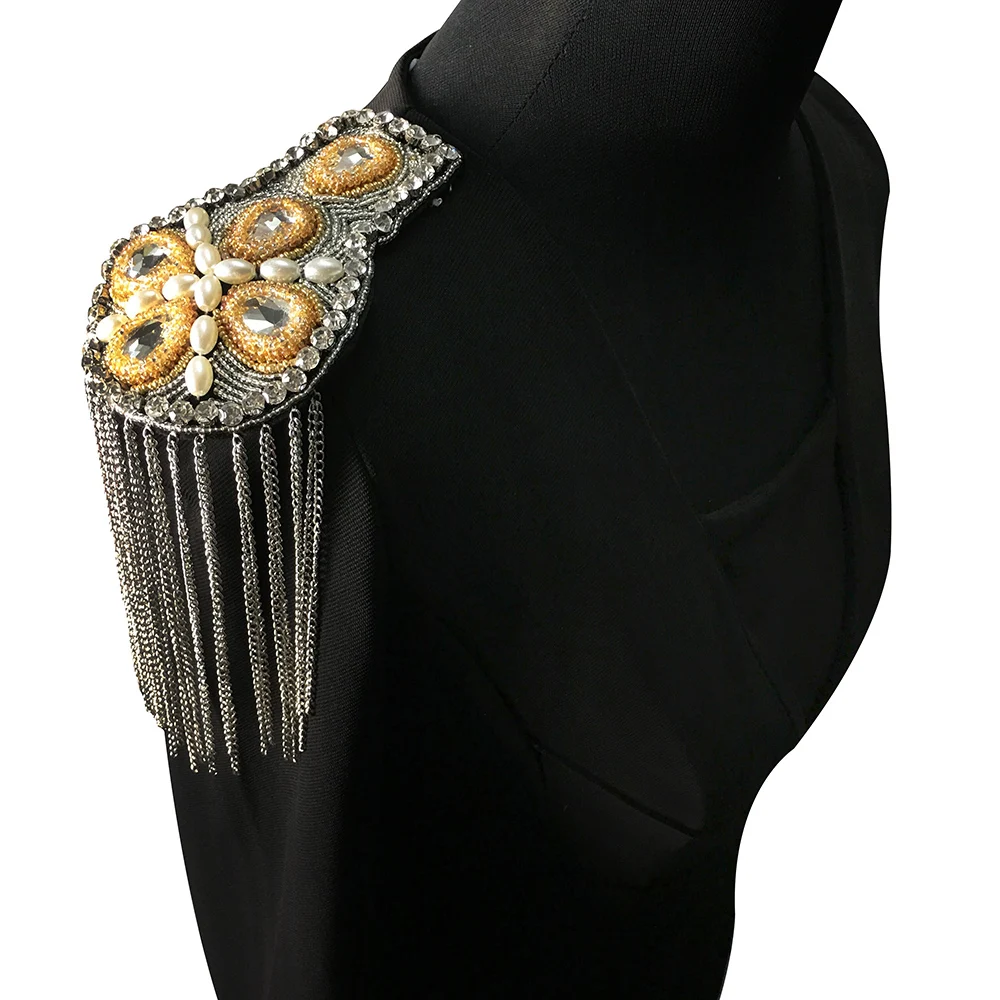 Crystal Tassel Epaulettes Shoulder Patches Diamond Tassel Rhinestone Shoulder Applique Bridal Shoulder Chain 2pieces