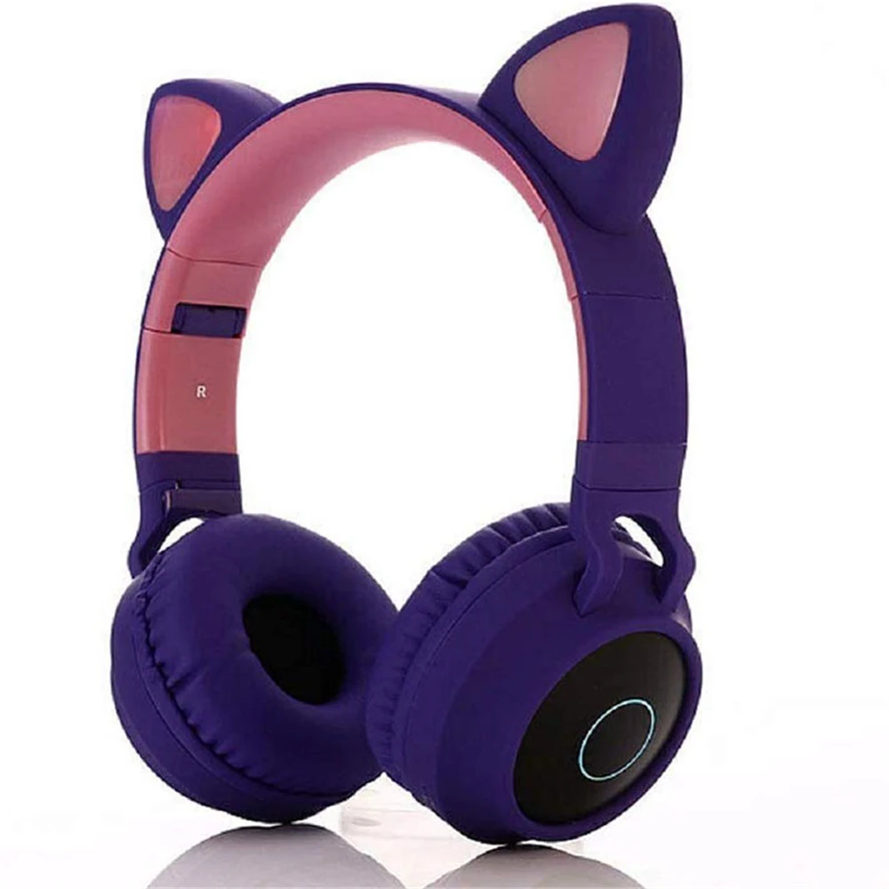 Purple Without Box Модные наушники с кошачьими ушками, Bluetooth 5,0, беспроводные наушники, 3 цвета, мигающая гарнитура, разъем 3,5 мм, с микрофоном, для детей, подарок - Цвет: Purple Without Box