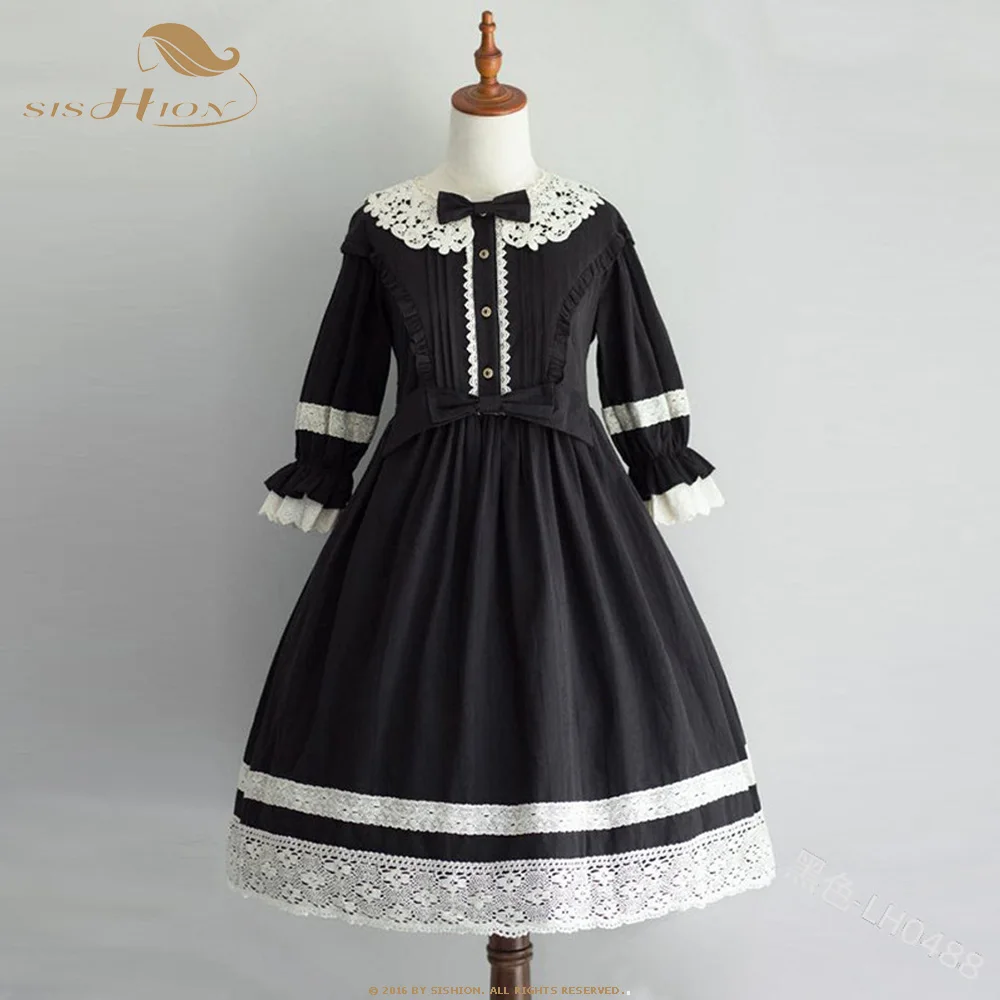SISHION 5XL размера плюс готическое платье лолиты VD1248 синий черный розовый 3/4 рукав качели бант Принцесса женское платье размера плюс S-5XL