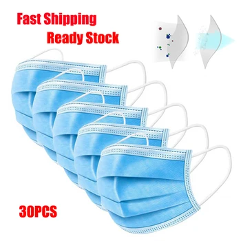 

30PCS Disposable Face Masks 3 Layers Facial Protective Cover Masks Anti-Dust Earloop Face Mouth Masks hot sale fast shipping