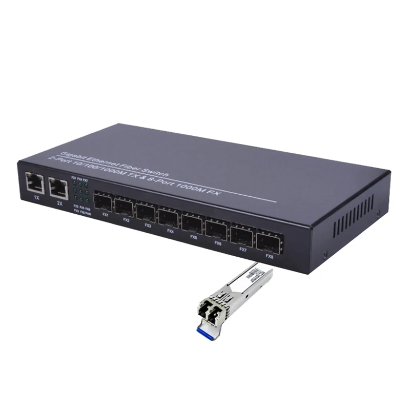 10/100/1000 м 8 sfp 2 rj45 волоконно-оптический коммутатор gigabit 8SFP 2 UTP волоконно-оптический al медиаконвертер для ip-камеры
