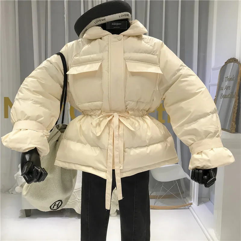 Женский пуховик из толстого хлопка, женская зимняя мода, зимняя женская куртка, пояс для парки, высокая уличная молния, оранжевый, розовый