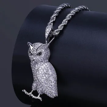 

Micro-set zircon pendant, owl hiphop hip hop necklace pendant necklace boyfriend gift Copper jewlery