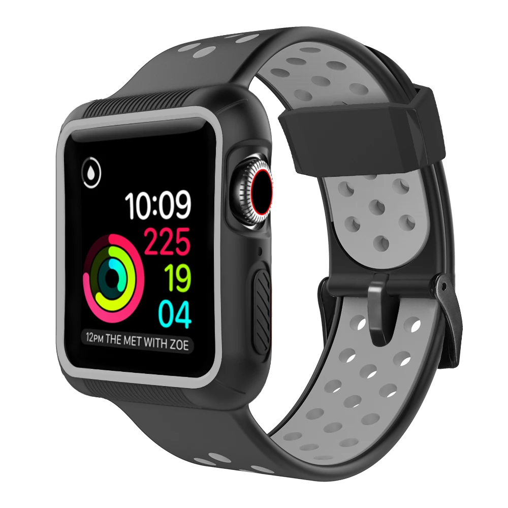 Для Apple Watch 5 ремешок Ремешок силиконовый спортивный сменный с защитным чехлом 2 в 1