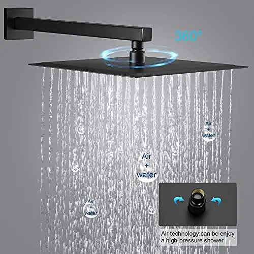 Matte Black Rain Shower System 12 Inch (about 30.4 Cm) Shower Head Combination Set With Handheld Luxury Pressure Rough In