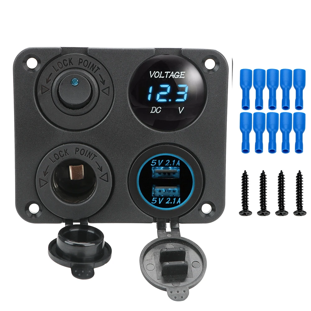 4 in 1 Ladegerät Schalter Panel 12V USB Steckdose Wohnmobil LED Voltmeter