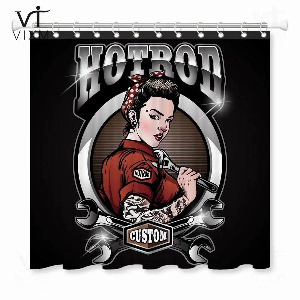 Vixm тату стиль Hoem занавеска для душа Pin Up девушка на микрофон игральные карты Водонепроницаемая занавеска для ванной полиэстер Душ - Цвет: 74145