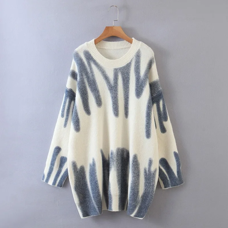 

Round Neck Tie-dye Casual Women's Regular Knit Sweater 2020 Autumn and Winter Long-sleeved Pullover Top Ladies Sweater