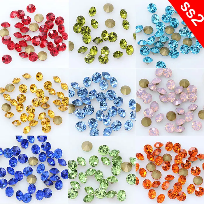 

144/1440p ss2 Round color pointed foiled back Cut glass stone czech crystal rhinestones Nail Art decoration jewelry making Beads