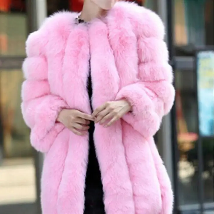 Pink Женское зимнее пальто из искусственного меха, утолщенная верхняя одежда, цветная куртка, роскошная Дамская Шуба, S-4XL - Цвет: Pink
