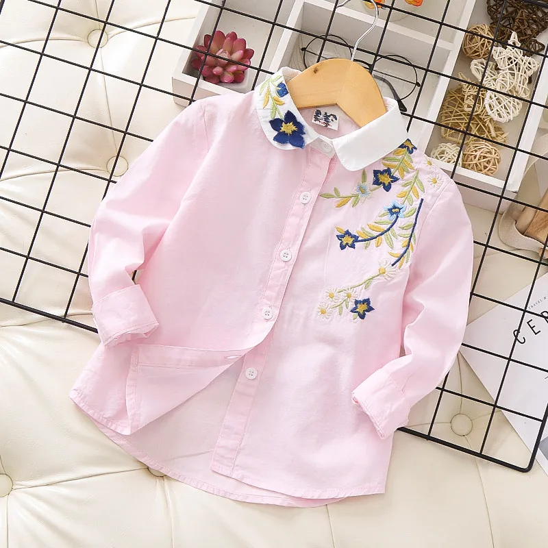 Fashion Flowers Embroidered Children Long - Sleeved Shirt 2020 Spring |