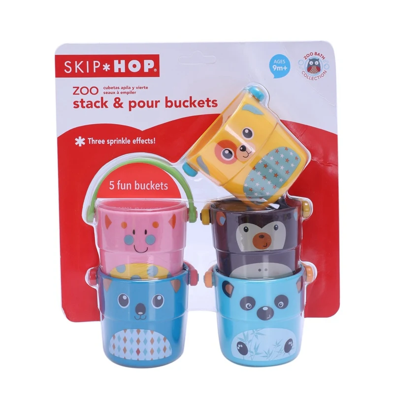 Toddler Bathtime Set Of 5 Zoo Stack And Pour Buckets For Children