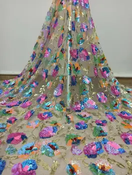 

New multi-color sequin embroidery African lace sequin French tulle Nigeria fabric sequin is DIY Dress /Fashion ladies' wear 5Y