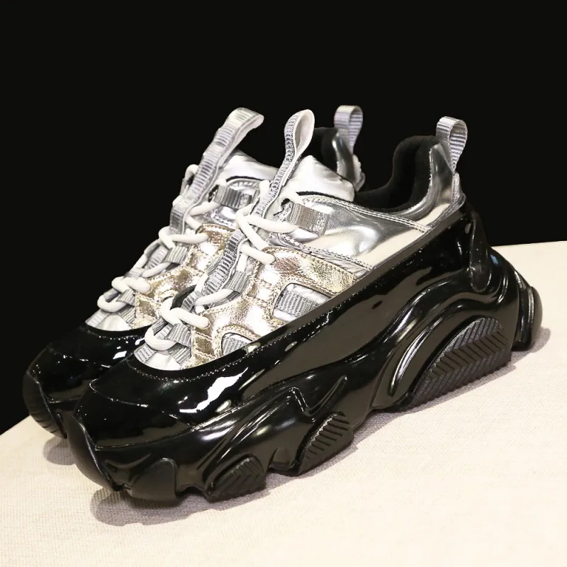 

Women Running Trainers Thick Platform Gym Fitness Athlete Shoes Real Leather Sneakers Splice Winter Fleece Walking Sport Shoes