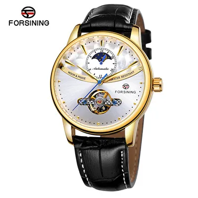 FORSINING новейшие Moon Phase Tourbillion автоматические мужские часы jam tangan reloj de pulsera водостойкие часы - Цвет: Gold White