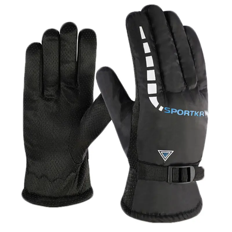 Ski Gloves Waterproof Autumn Winter Windproof Warm Non-slip Outdoor Bicycle Riding Motorcycle Gloves Cold Wear Velvet Thickening - Цвет: black blue