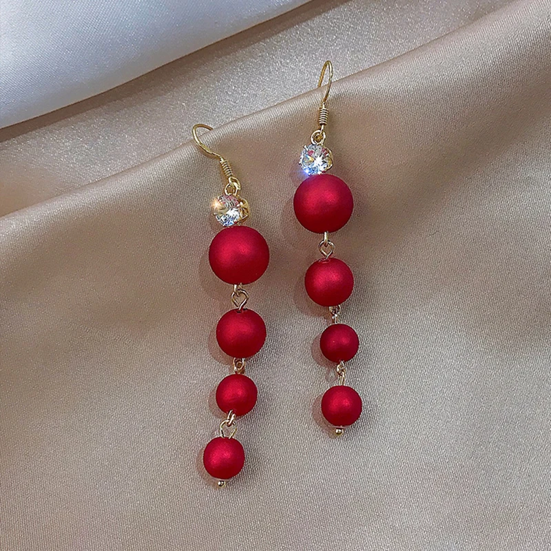 Orecchini in argento 925 con fiocco creativo di perle rosse di Natale, serie natalizia, ornamenti per matrimonio, Taglia unica, Ferro