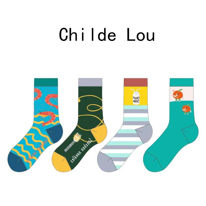 

LOUGONGZI Crazy Socks Harajuku Cartoon Funny Sox Creative Color Different Jacquard Fashion Classic Geometric Cozy High Short