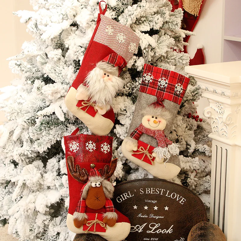 Christmas Stocking Large Xmas Gift Bags Fireplace Decoration Socks New Year Candy Holder Christmas Decor for Home 3