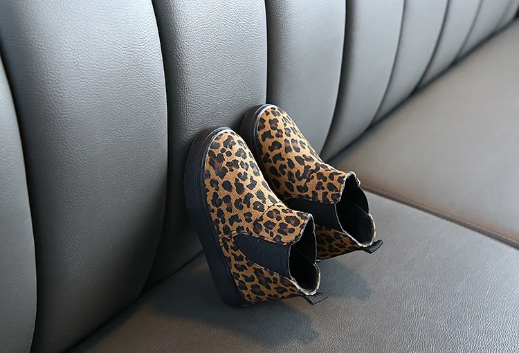 Kids Autumn Winter Leopard Boots Canvas Cotton Slip-on Children Girls Casual Shoes Boys 1-6 Years Kids Ankle Boots TX010
