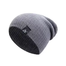 Унисекс сплошной цвет мешковатые бини зимняя теплая громоздкая вязаная шапка эластичная шапка