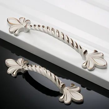 Kitchen Furniture Cabinet Drawer Door Pull Handles Cupboard Drawer Bedroom Knob Flower Gold White 64mm96mm Zinc Alloy wscrews