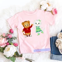 Kawaii Girls T-Shirt Funny Daniel Tiger’S Neighborhood Cartoon Print Baby Girls Clothes Fashion Children’S Tshirt Pink Shirt Top 1