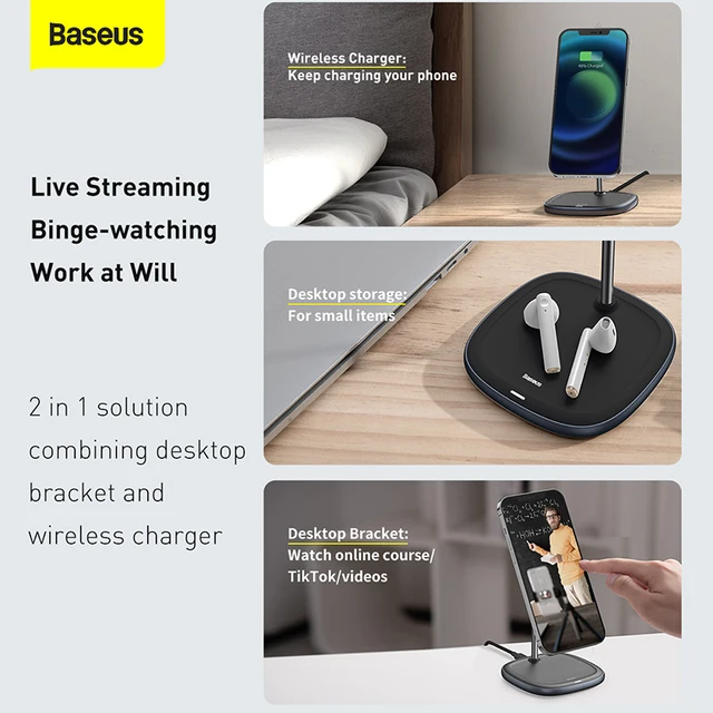 Baseus Magnetic Desktop Bracket Wireless Charger For iPhone 12 Series Desktop Holder Stand Phone Holder 10W Wireless Charger 6