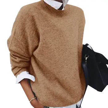

Warm sweater women's fake two-piece lapel sweater casual loose pullover sweater