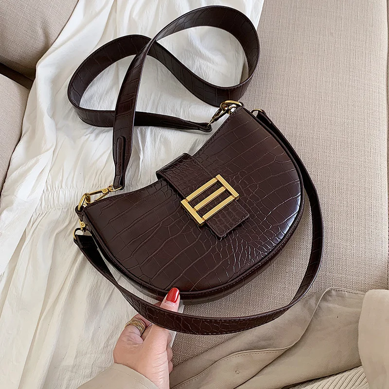 

Stone Pattern PU Leather Crossbody Bags For Women 2019 Solid Color Shoulder Messenger Bag Female Handbags Saddle Bag