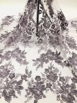 

High-quality thread embroidered beads embroidered French mesh African lace Nigeria lace fabric high-end evening dress party dress fabric wedding fabric