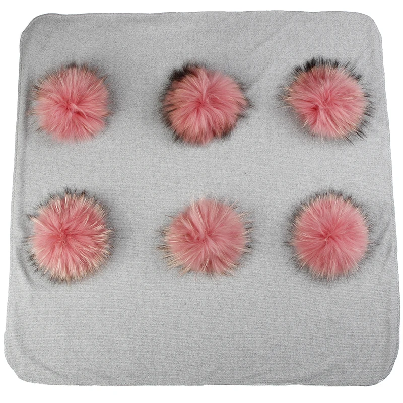 gray skin pink Geebro/теплые хлопковые пеленки, одеяло с 6 натуральным мехом енота, помпоном для новорожденных, детское одеяло для путешествий, постельные пеленки - Цвет: gray skin pink