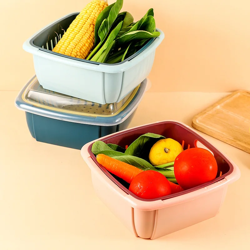 ZOTOBON Double Drain Basket Washing Kitchen Rice Strainer Vegetable Fruit Storage Dry Storage Double-layer Sink Filter Shelf H94