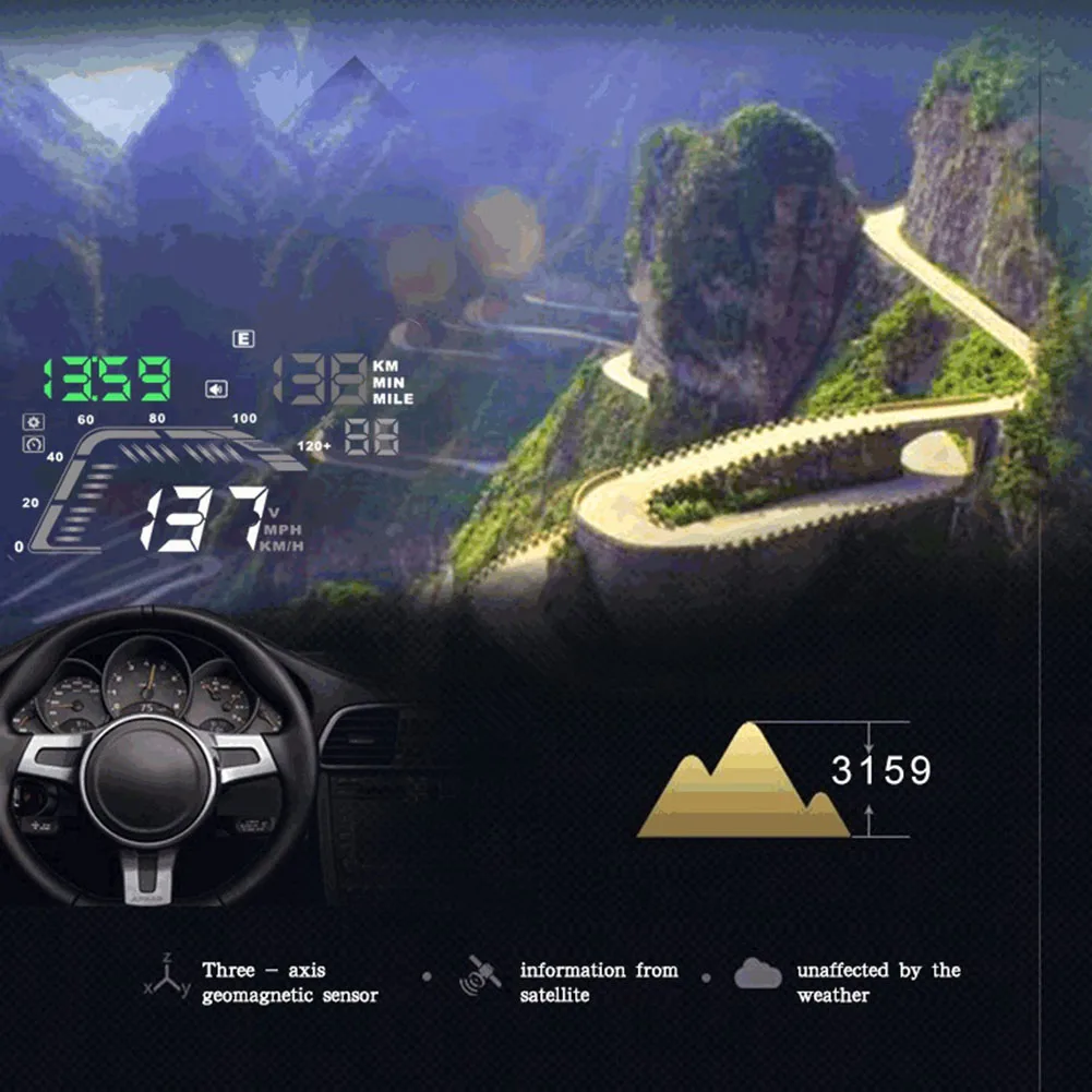 Q7 HUD 5," gps OBD2 Автомобильная головка вверх дисплей превышение скорости Предупреждение MPH расход топлива