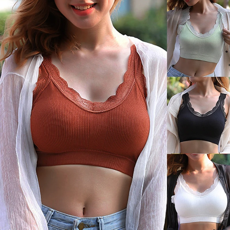 

Women Seamless Sports Bra Lace Bras Sexy Brassiere Underwear Sleep Underwear bra Female Solid Color Wireless Crop Top Vest