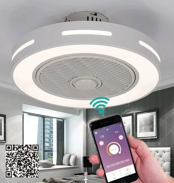 LED remote control ceiling fan light mobile phone app lamp modern simple invisible fans home decoration lighting circular round - Цвет лезвия: StarEmpty 50cm