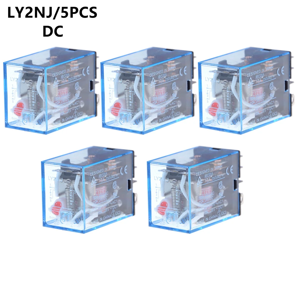 

5Pcs Relay LY2NJ DC 12V 24V 36V 48V 110V 220V Small relay 10A 8PIN Coil DPDT