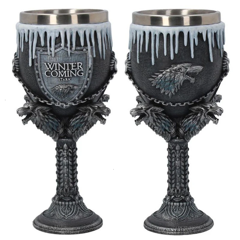 

Game of Thrones Creative Beer Mug Goblets Resin Stainless Steel Retro Wine Whisky Cocktail Cups and Mugs Tankard Funny Drinkware