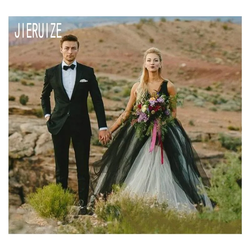 JIERUIZE черно-белые тюлевые Свадебные платья с V-образным вырезом сексуальные