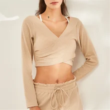 Сверхмягкий комфортный трикотажный топ для танцев, йоги, укороченный Топ для женщин с длинным рукавом, теплые спортивные майки, розовый топ для тренажерного зала, фитнеса, милые свитера