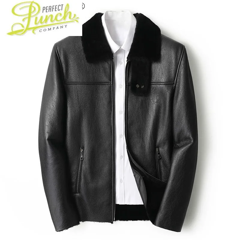 

Мужская мотоциклетная куртка из натуральной овечьей кожи, на 100% шерсти