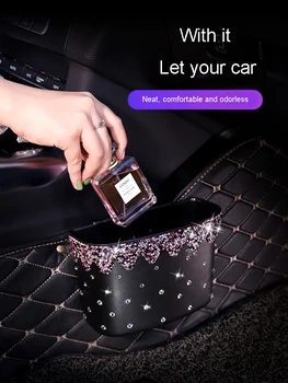

Rhinestones Car Trash Can Organizer Garbage Holder Plastic Auto Backseat Hanging Bin Umbrella Paper Towel Storage Box For Gilrs