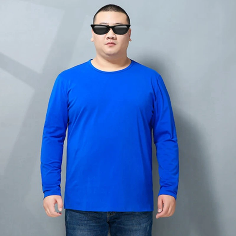 MFERLIER мужские футболки с длинным рукавом, осенняя одежда размера плюс, большие хлопковые футболки 8XL 10XL 12XL, Домашняя футболка, топы 54 56 58 60 62 64 66 - Цвет: BLUE