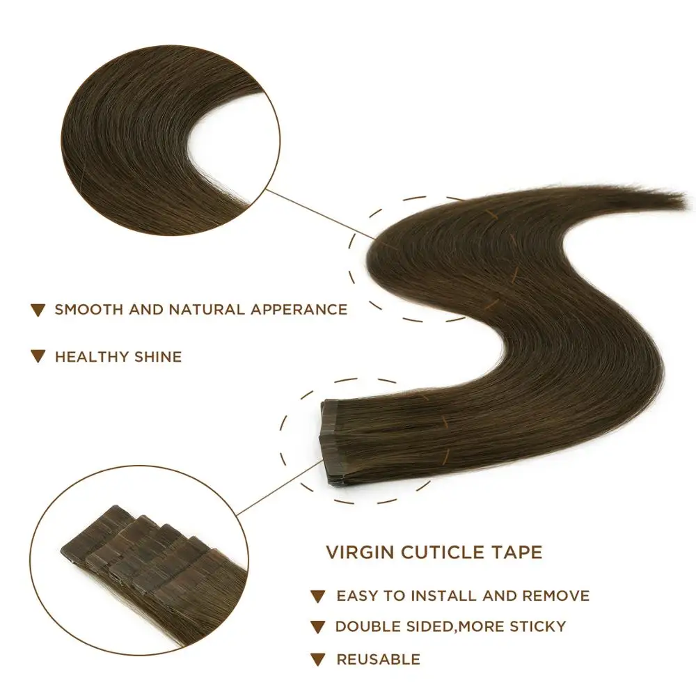 Neitsi, натуральные человеческие волосы для наращивания на ленте, волосы для выравнивания кутикулы, неповрежденные волосы для салона, 20 дюймов, 2,5 г/шт