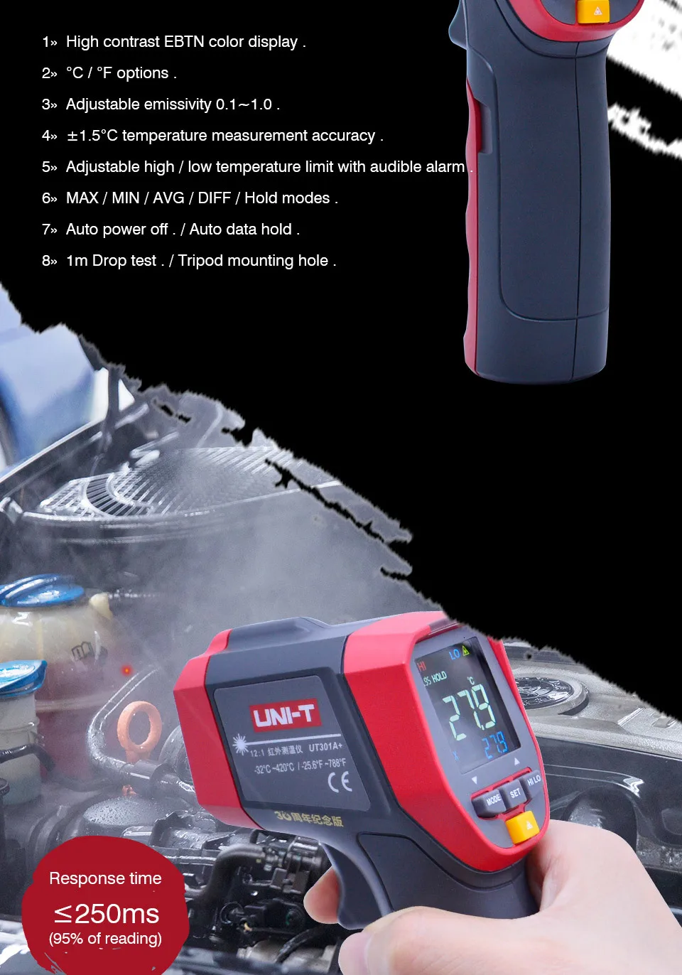 Non-Contact Temperature meter UNI-T UT301A+ UT302A+ UT303A+ Laser IR Infrared Thermometer infrared Temperature Gun LCD backlight