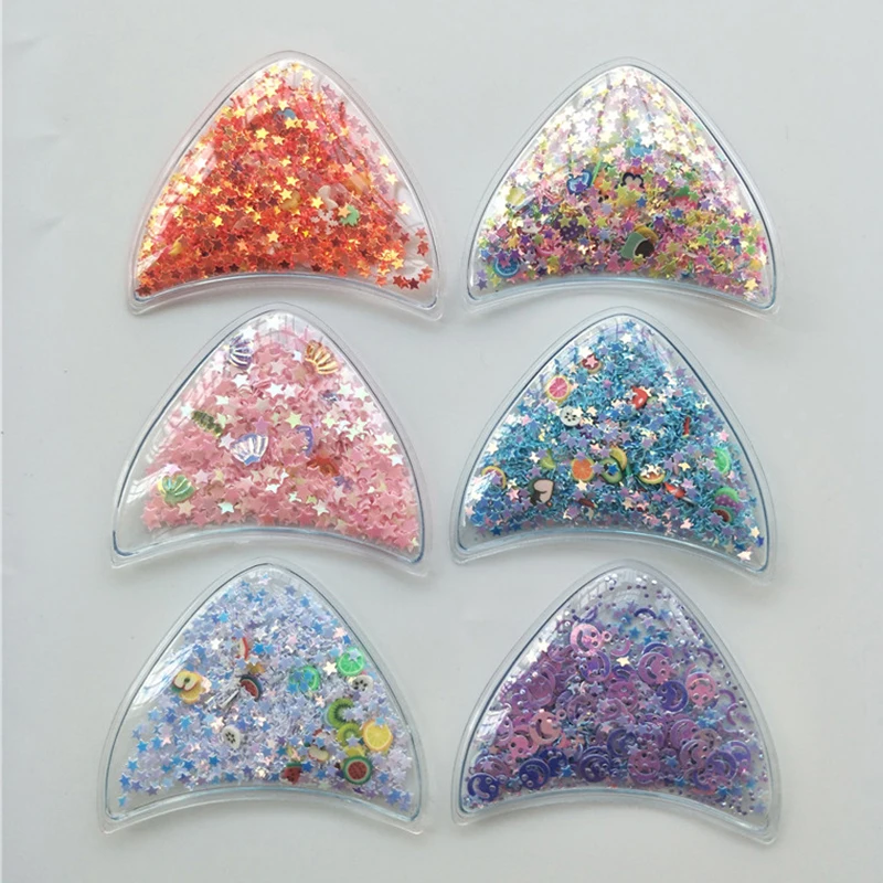 Mix color 12 шт./лот, 6*5,5 см, прозрачные заячьи ушки, блестки, зыбучие пески, нашивки, аппликации для девочек, сделай сам, повязка для волос, аксессуары - Цвет: Mix color
